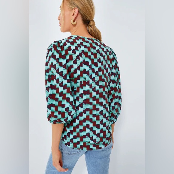 Hunter Bell Subway Tile Finley Blouse Multi Print Women's Top Size XS - Picture 3 of 9